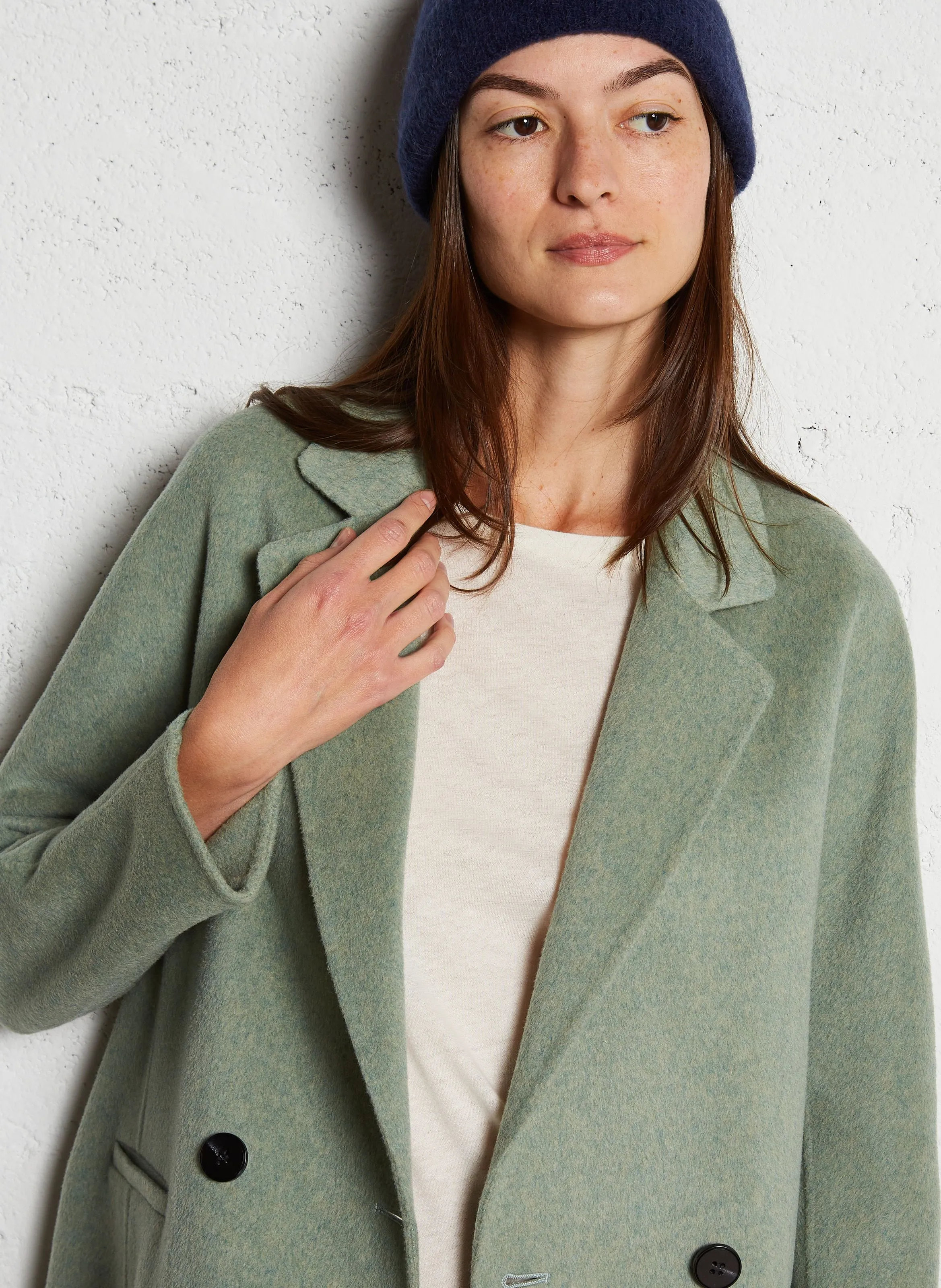  MAISON 123   LINA - Cappotto midi con revers in misto lana | Verde