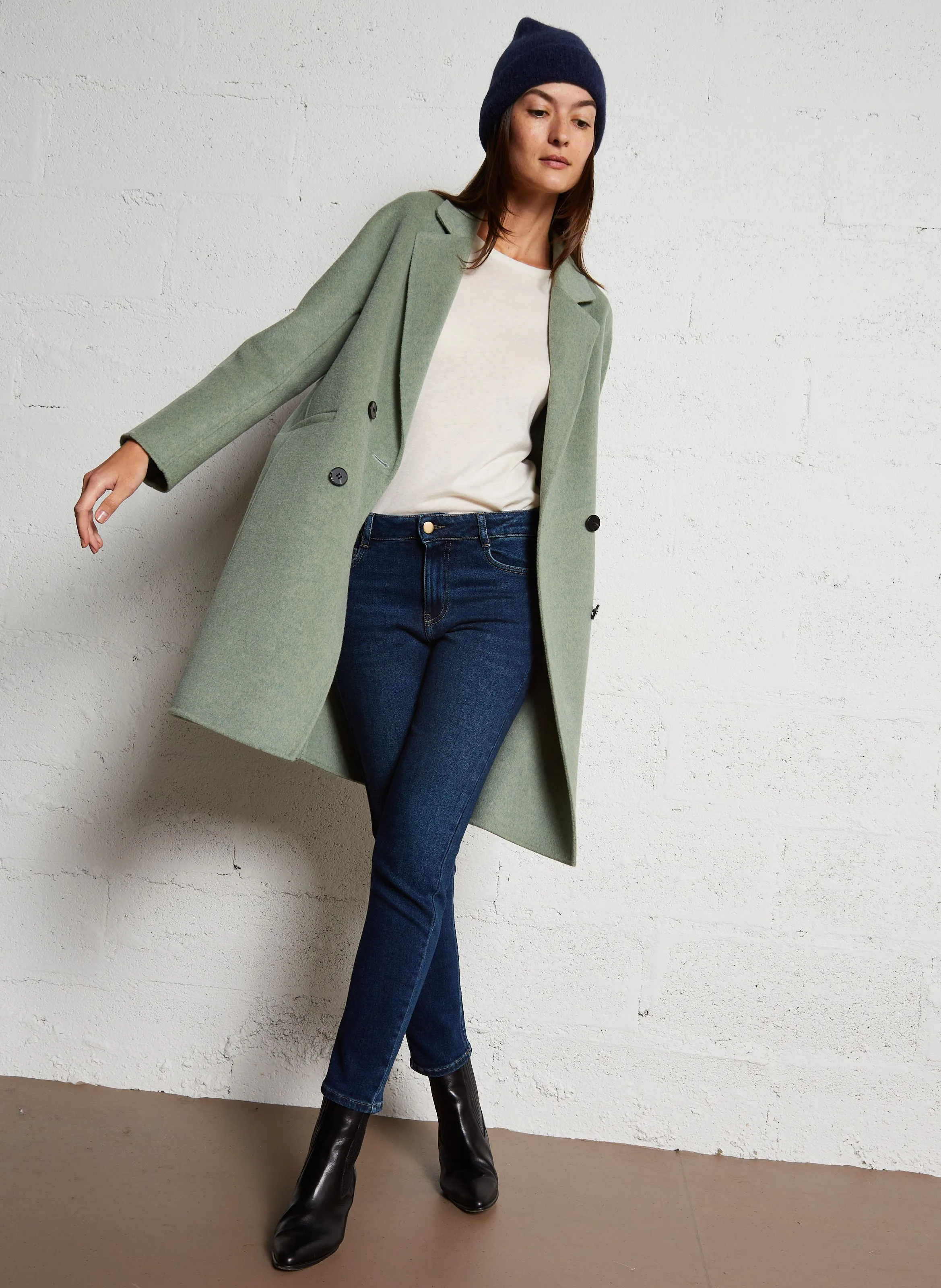  MAISON 123   LINA - Cappotto midi con revers in misto lana | Verde