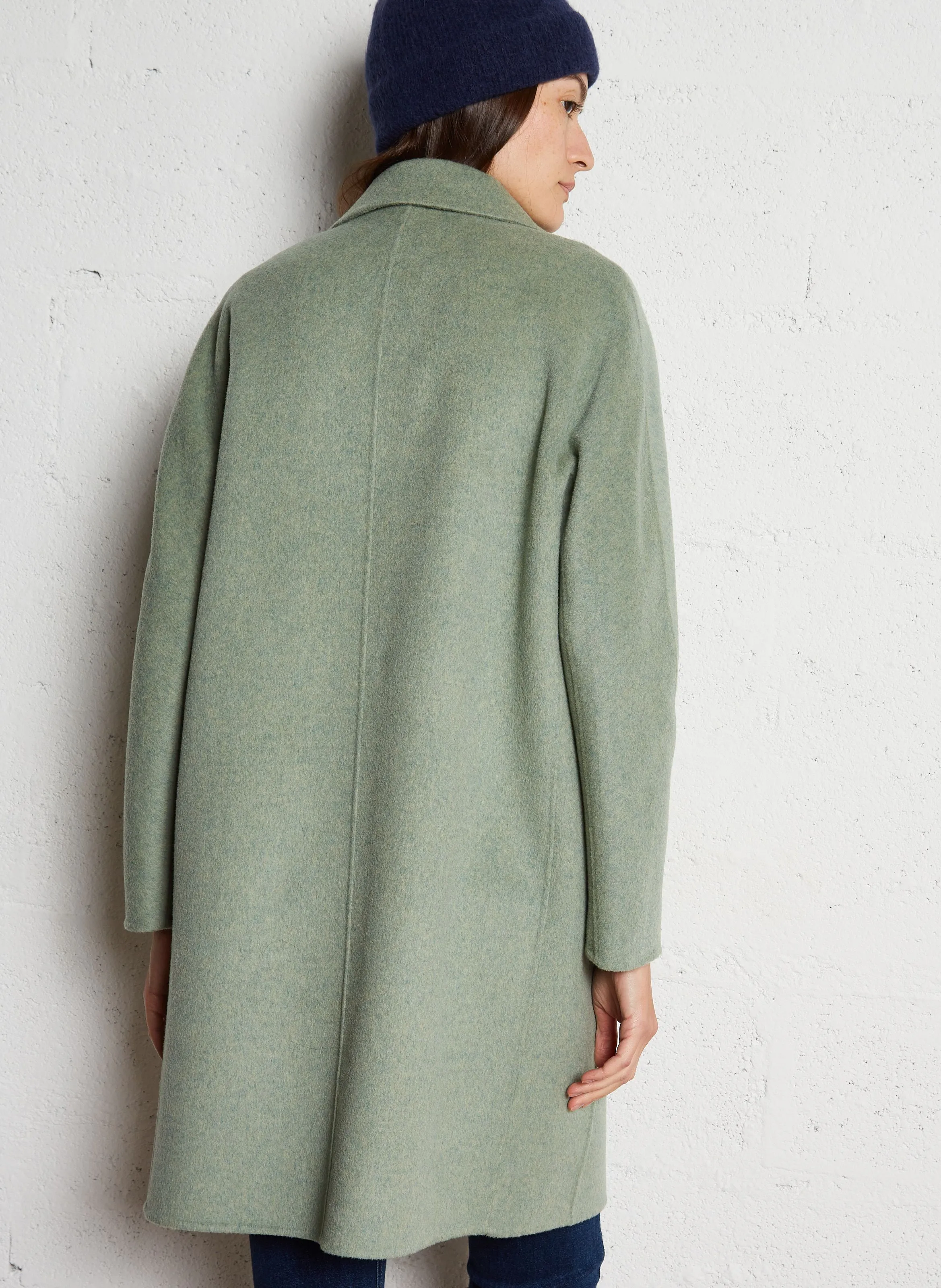  MAISON 123   LINA - Cappotto midi con revers in misto lana | Verde