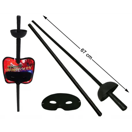 Maschera e spada zorro in plastica nero