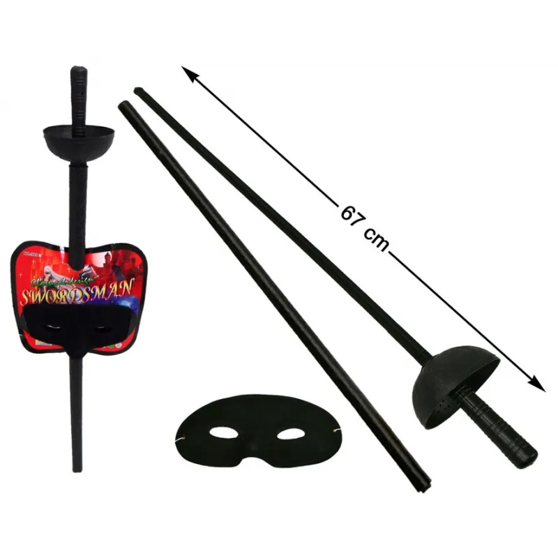 Maschera e spada zorro in plastica nero