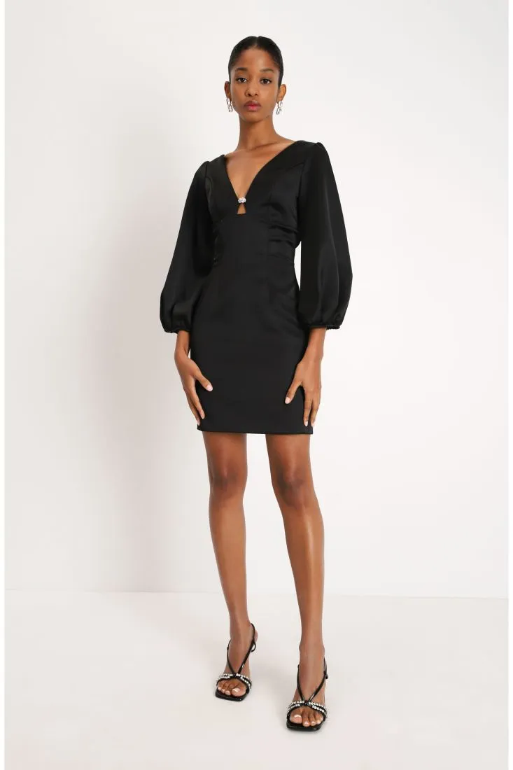Mini abito monocolour con maniche volume e cut-out