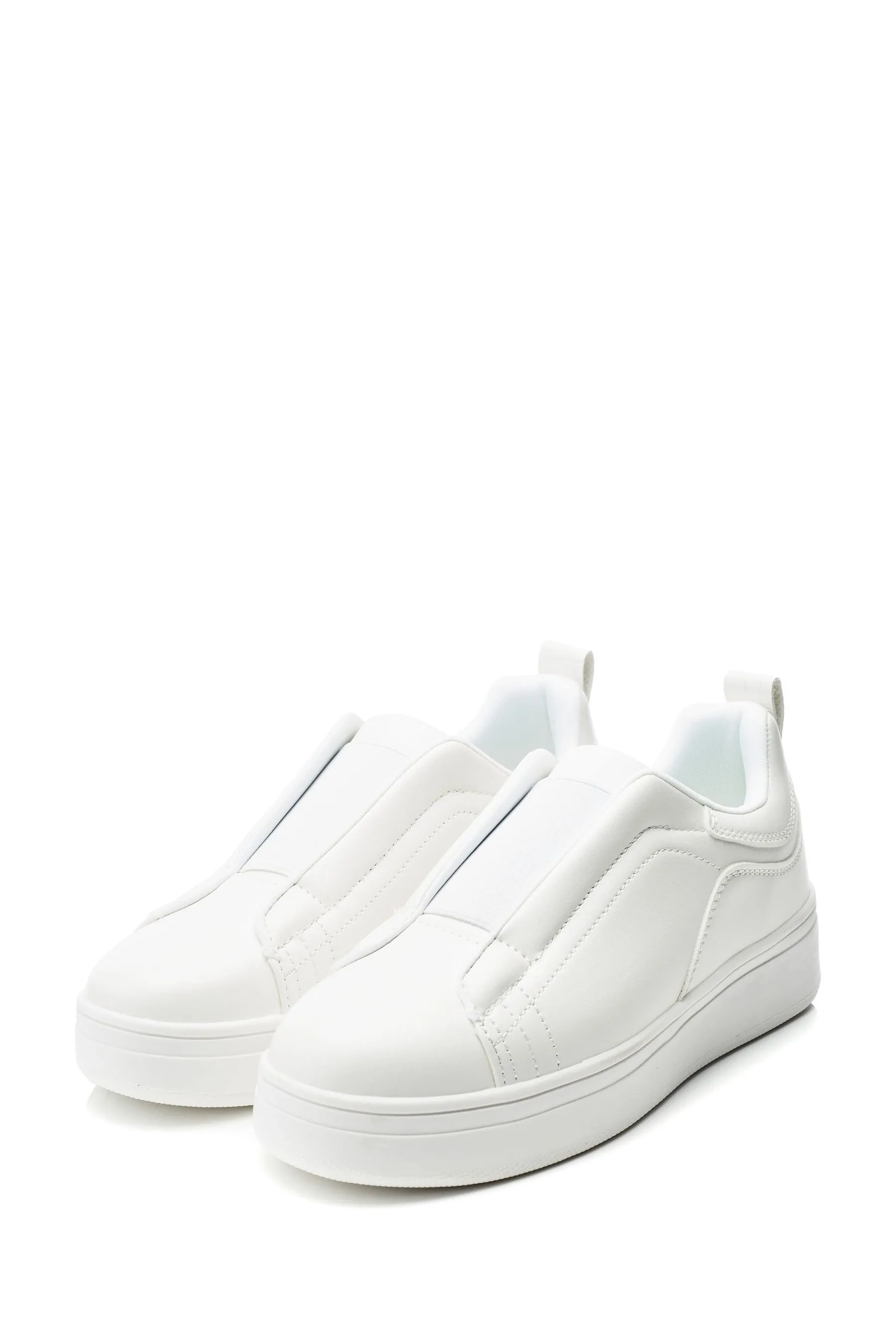 Moda in Pelle - Adaline - Bianco con zeppa elasticizzata sul davanti - Scarpette da ginnastica