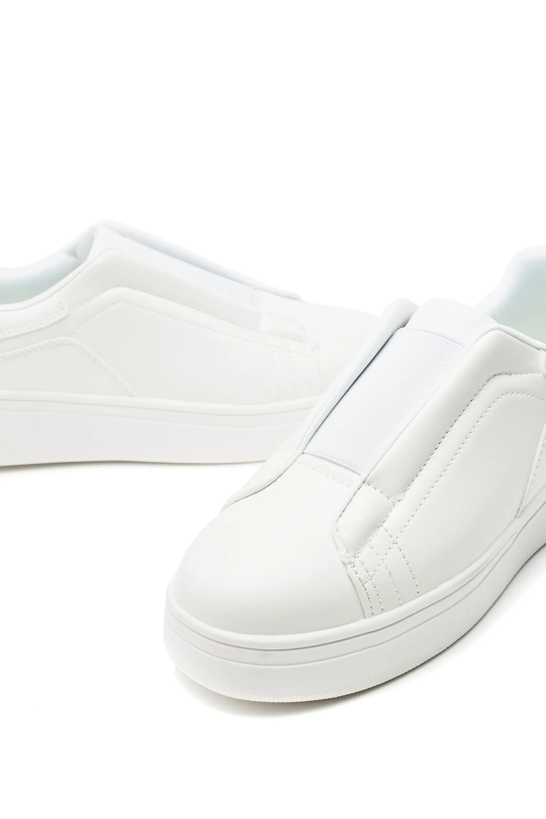 Moda in Pelle - Adaline - Bianco con zeppa elasticizzata sul davanti - Scarpette da ginnastica