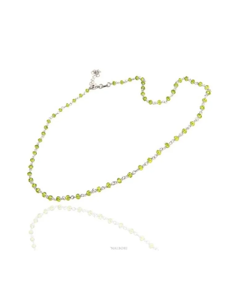 NALBORI collana argento 925 per uomo o donna con cristallo verde chiaro lime 3,5mm marsigliese 45+5 cm