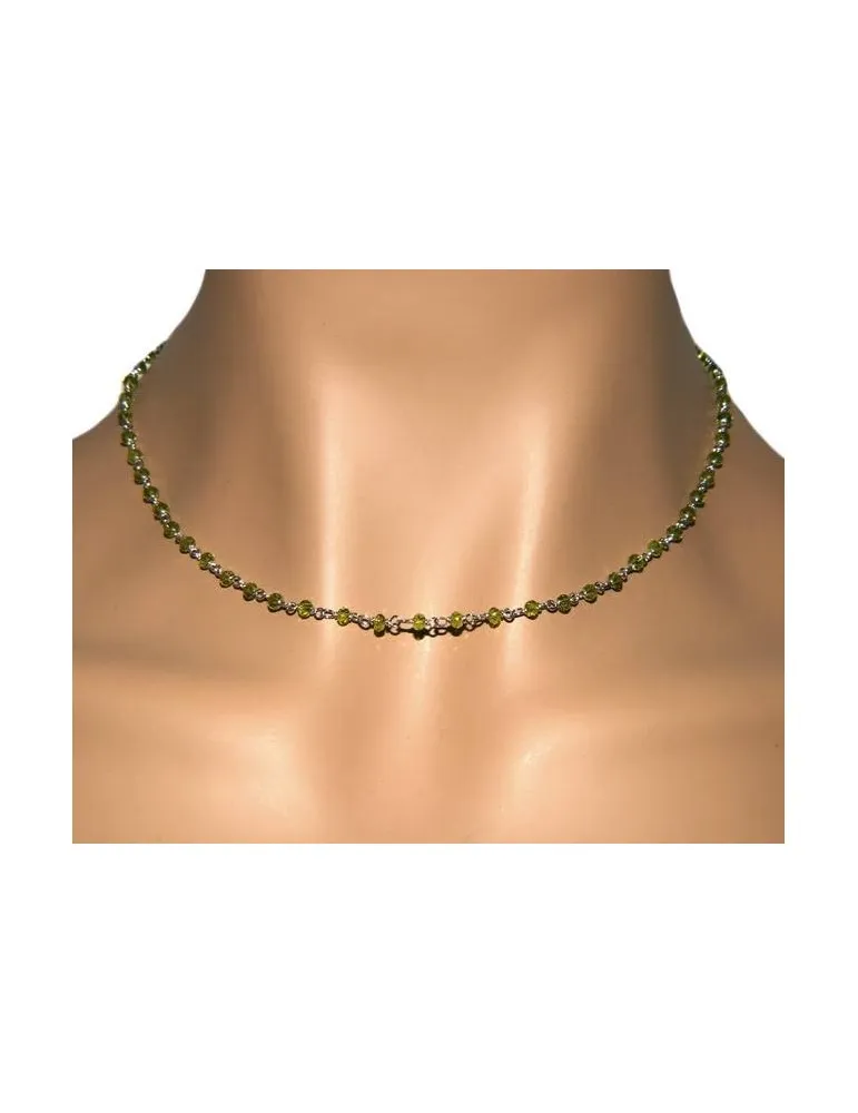 NALBORI collana argento 925 per uomo o donna con cristallo verde chiaro lime 3,5mm marsigliese 45+5 cm