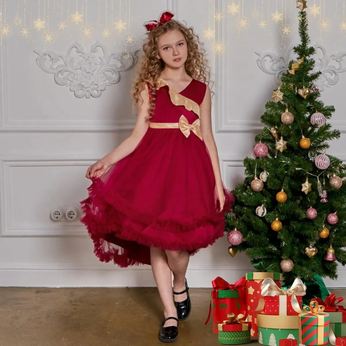 Natale ragazze fiore principessa abito festa di compleanno abiti bambini vestiti bambini elegante abito da ballo da sposa formal