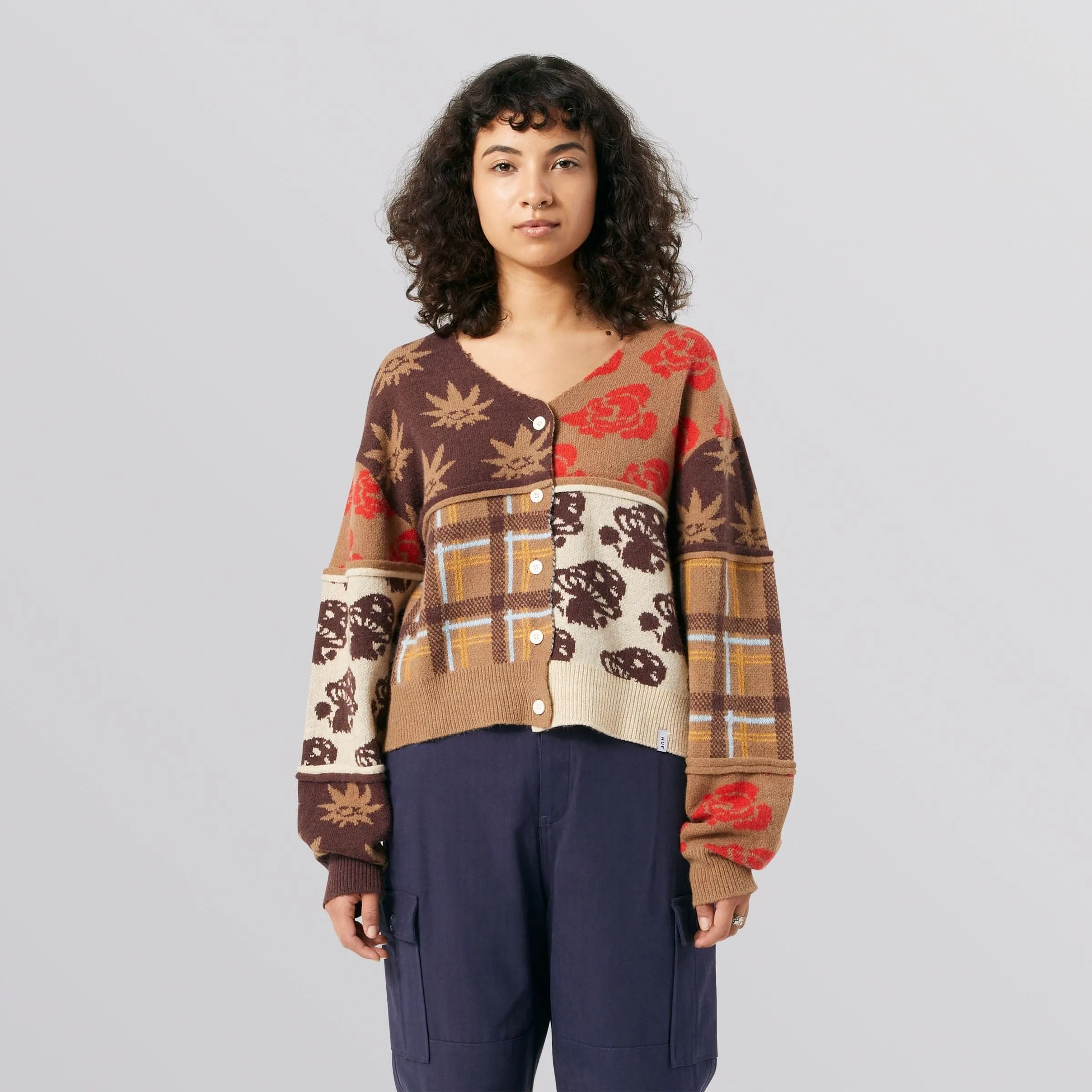 NATURE PATCHWORK CARDIGAN - BROWN