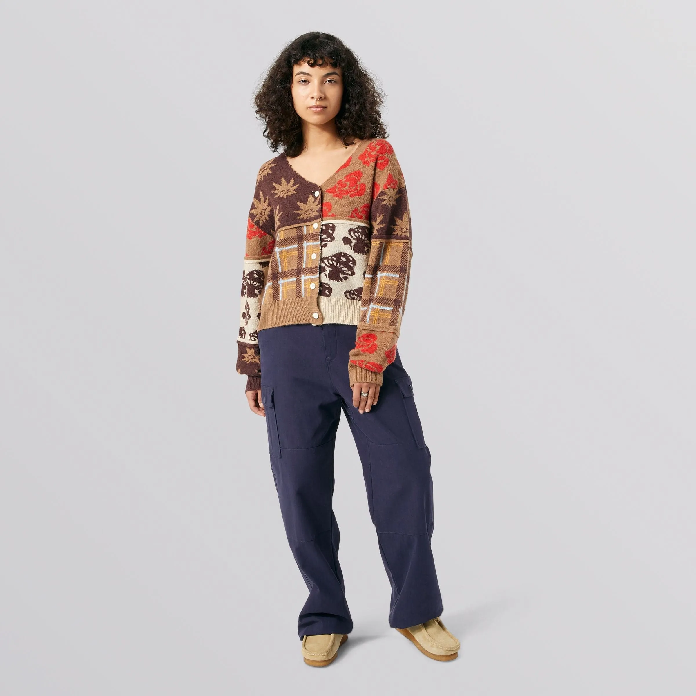 NATURE PATCHWORK CARDIGAN - BROWN