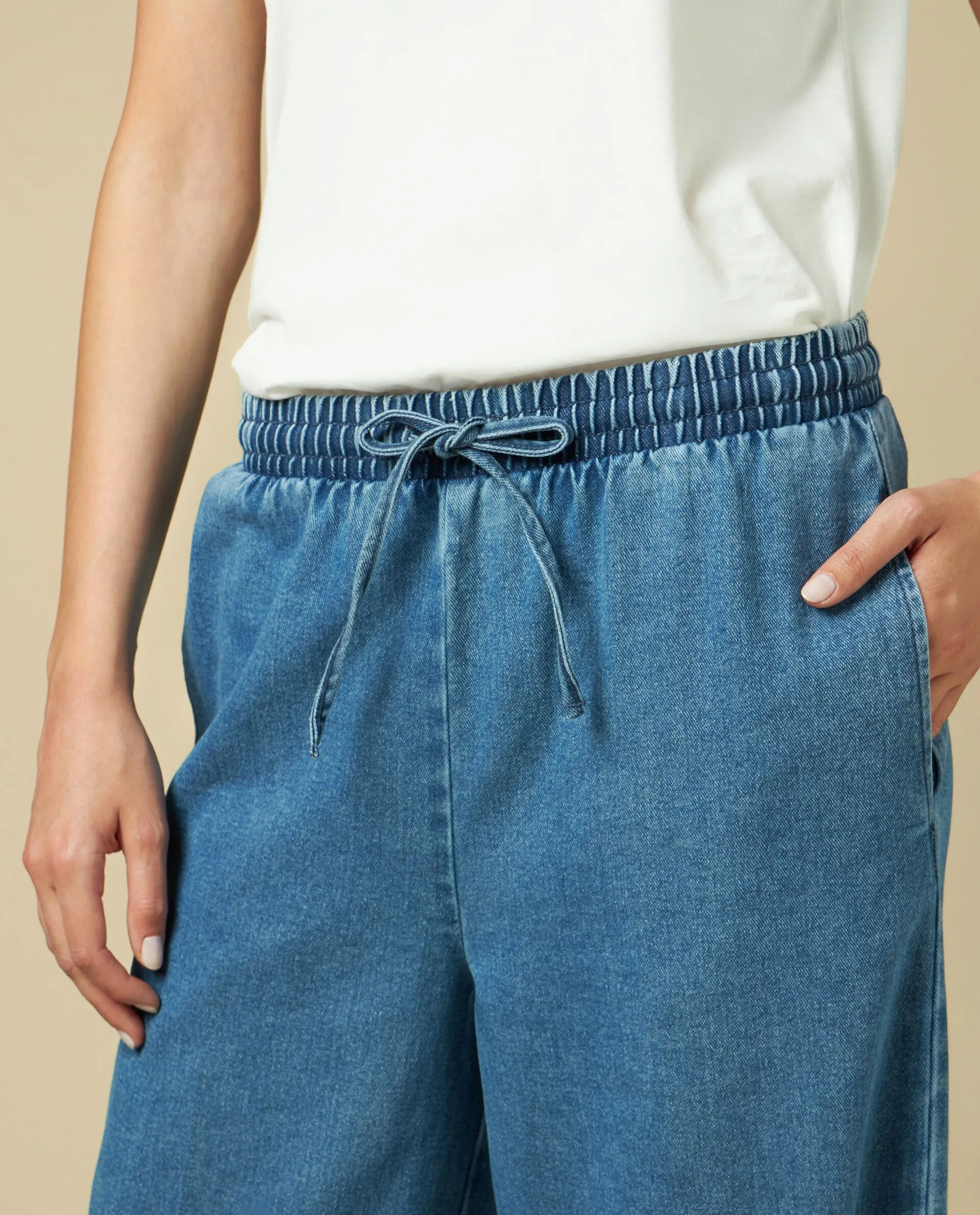 NICE & CHIC  Denim wide leg in puro cotone donna