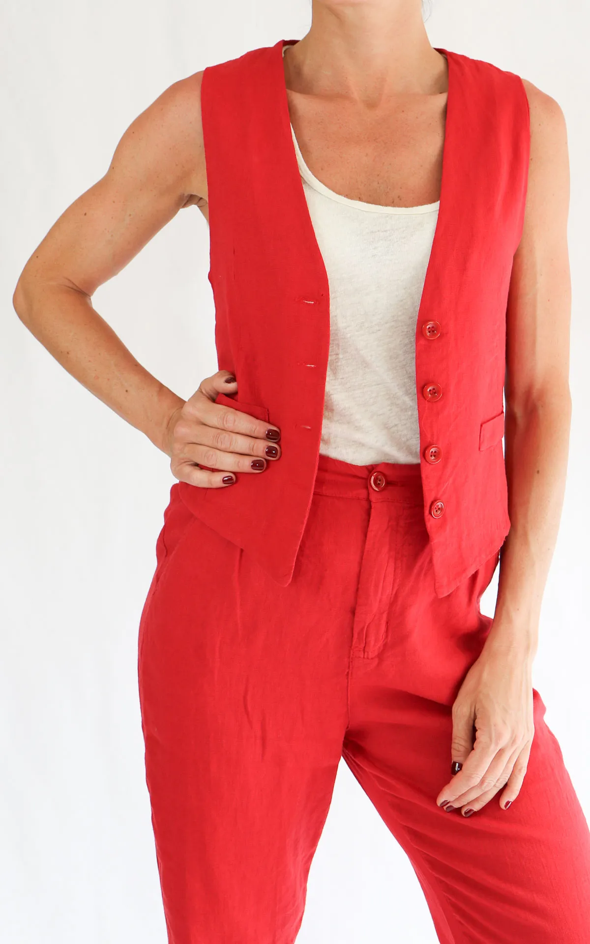 Off-on – Gilet lino / viscosa – Rosso