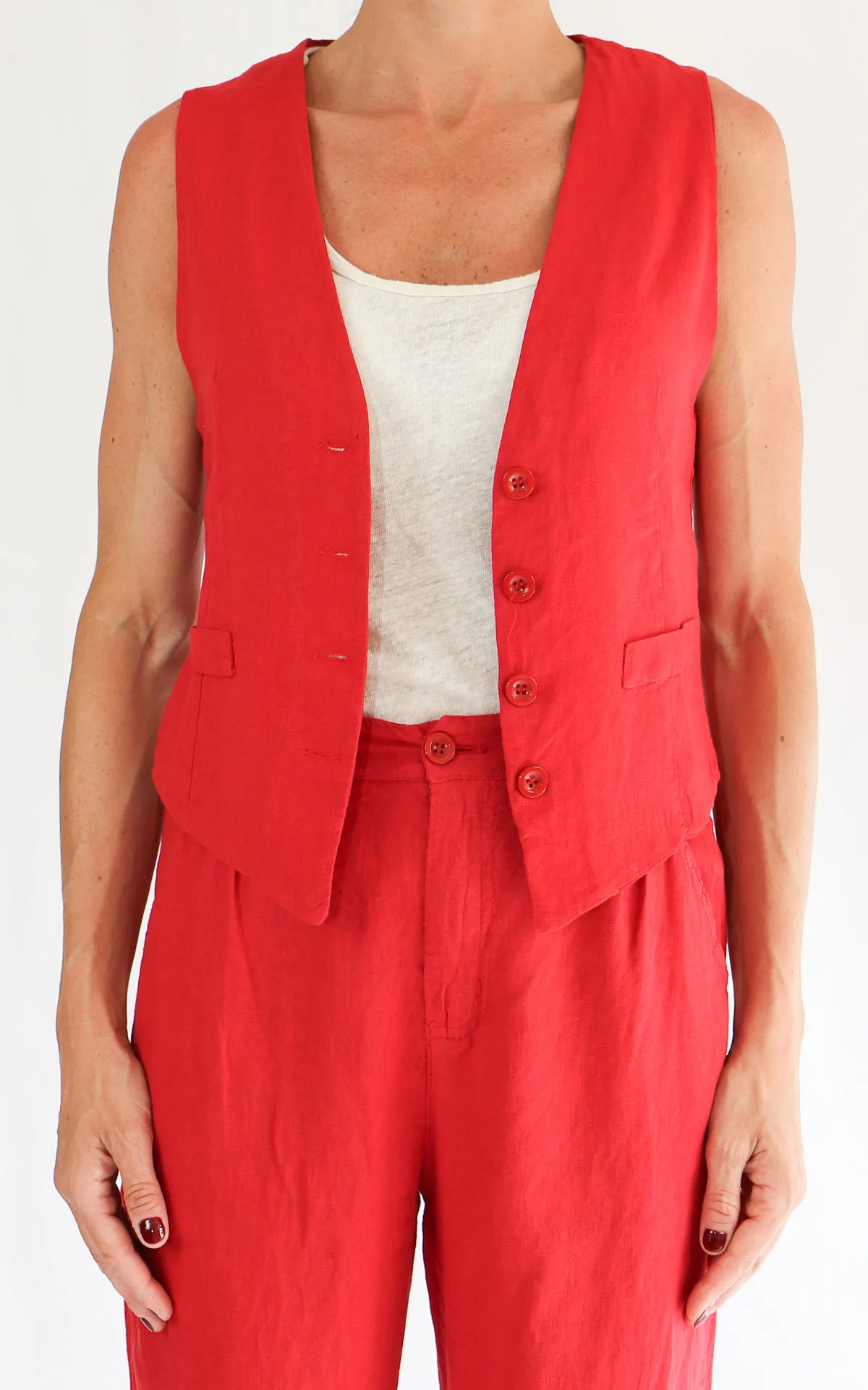 Off-on – Gilet lino / viscosa – Rosso