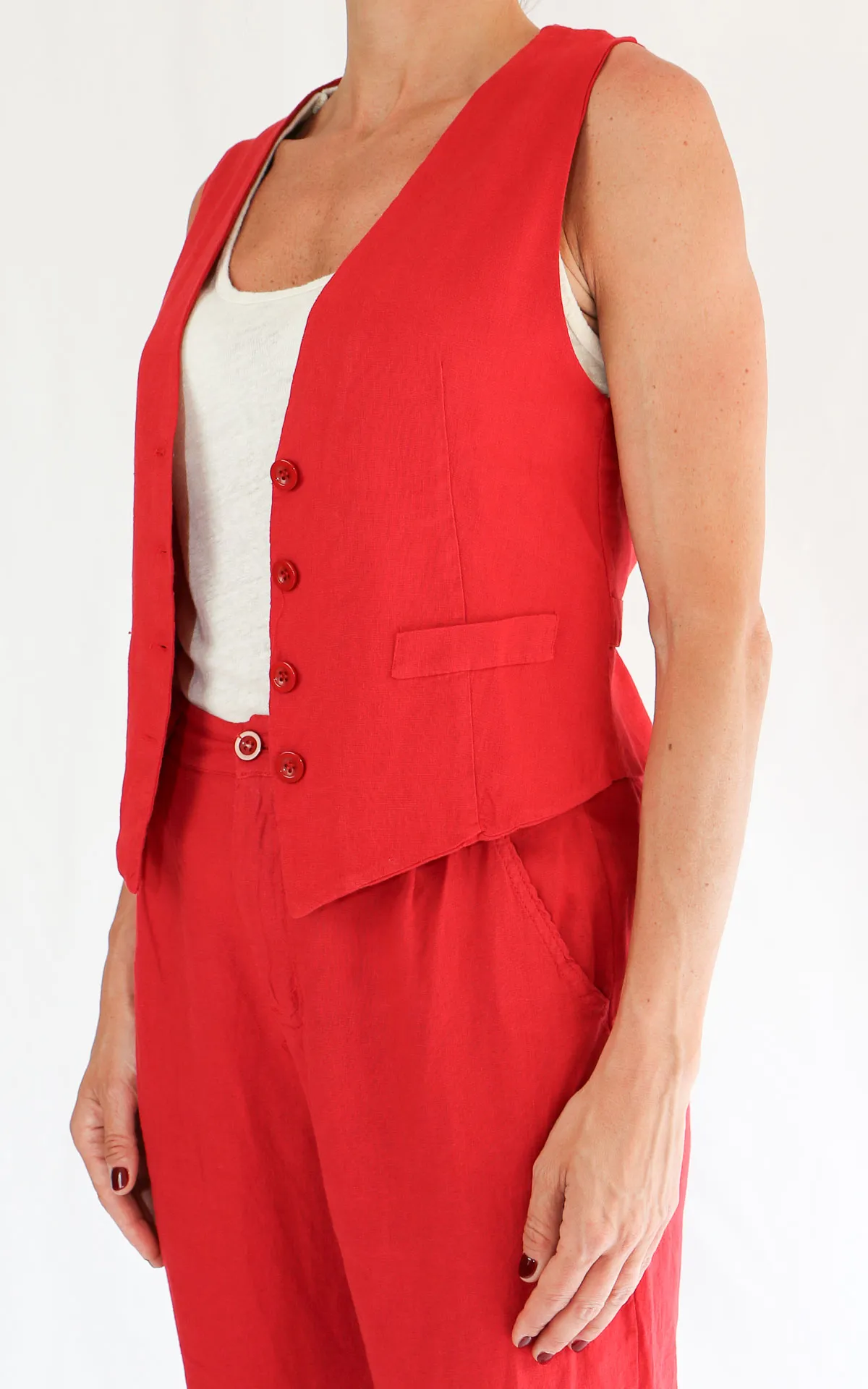 Off-on – Gilet lino / viscosa – Rosso