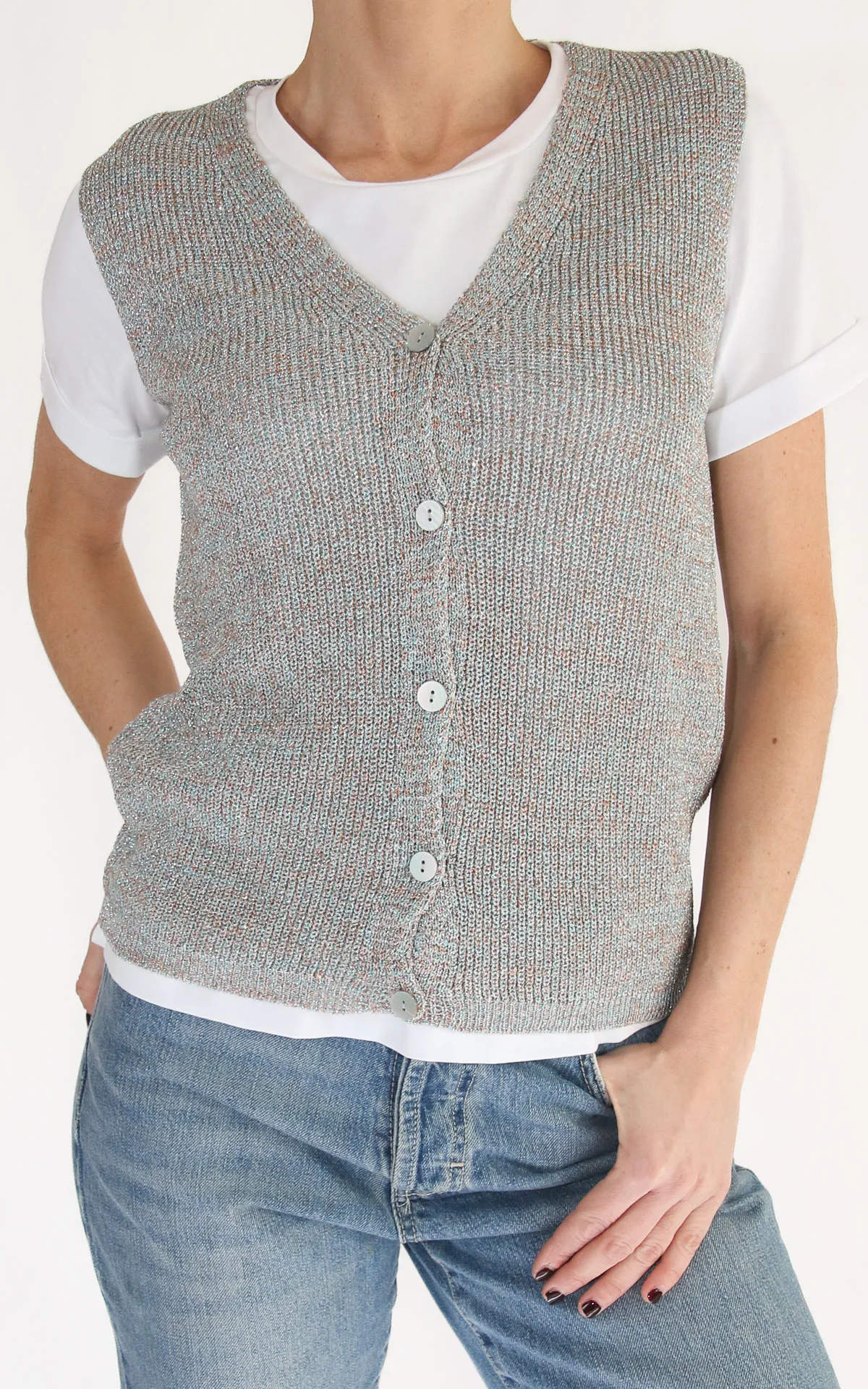 Off-on – Gilet lurex – Turchese