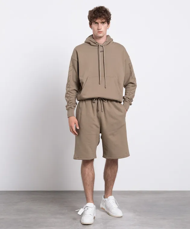 Off-White Felpa kaki con cappuccio con logo ricamato OMBB085F23FLE019