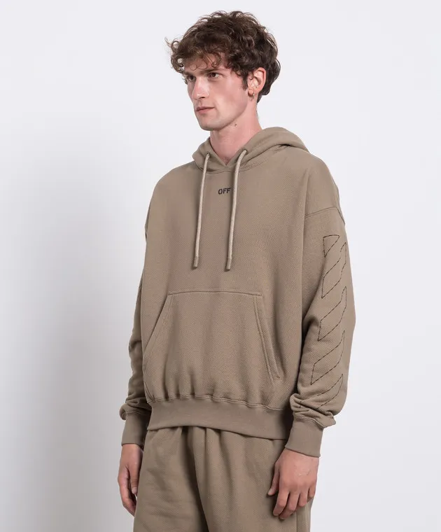 Off-White Felpa kaki con cappuccio con logo ricamato OMBB085F23FLE019