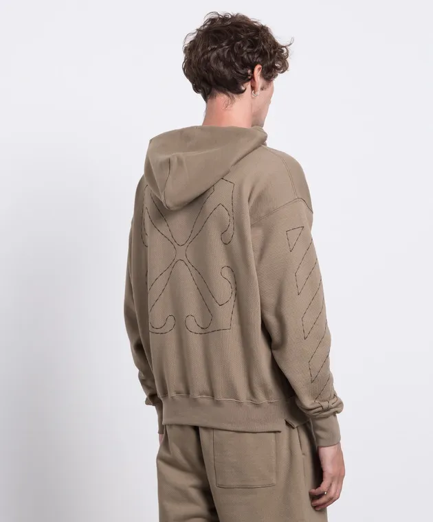 Off-White Felpa kaki con cappuccio con logo ricamato OMBB085F23FLE019