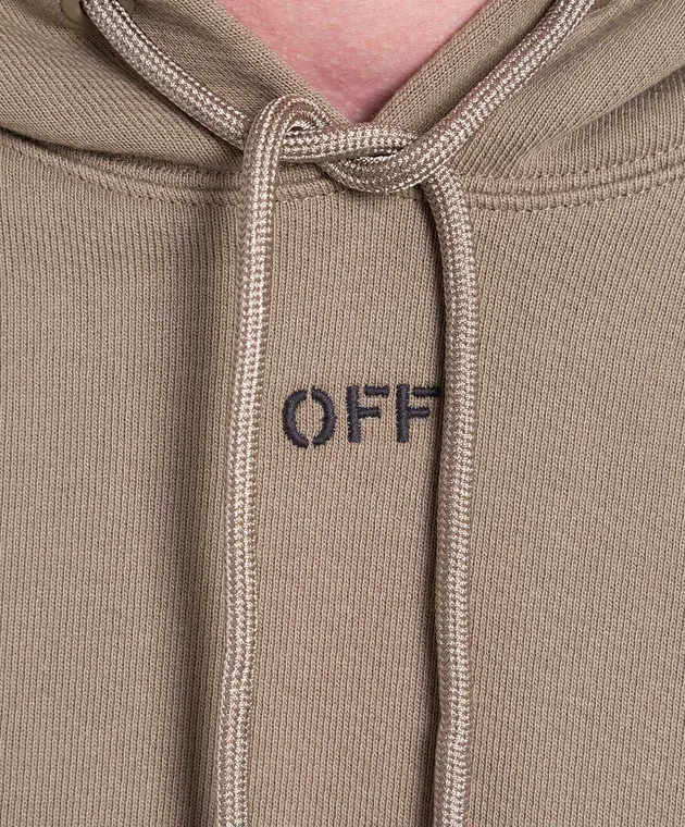 Off-White Felpa kaki con cappuccio con logo ricamato OMBB085F23FLE019