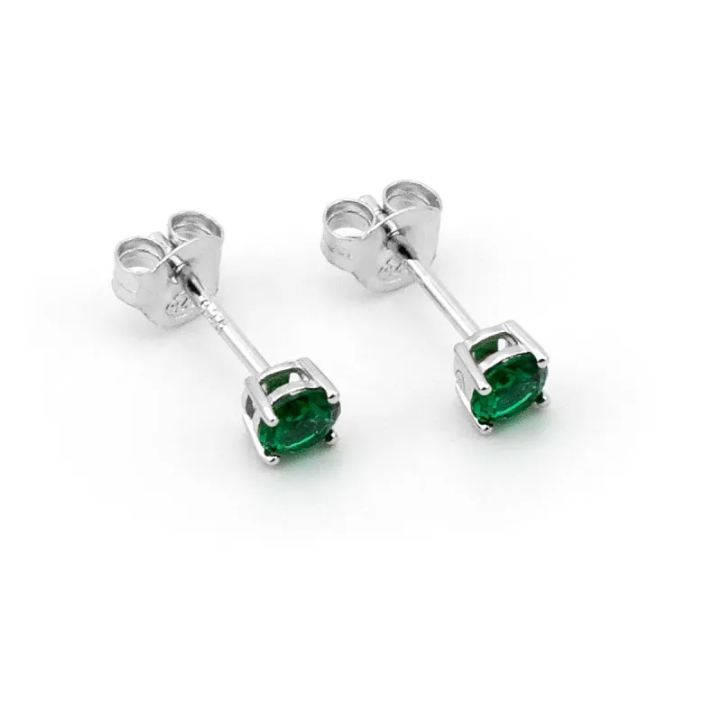 Orecchini punto luce 4 mm verde in argento