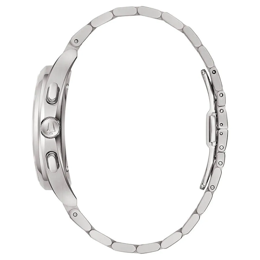 Orologio Al Quarzo Bulova Curv 96a297 Cronografo Cassa Rotonda Acciaio Argentato 44 mm Quadrante Verde Cinturino Acciaio Argenta