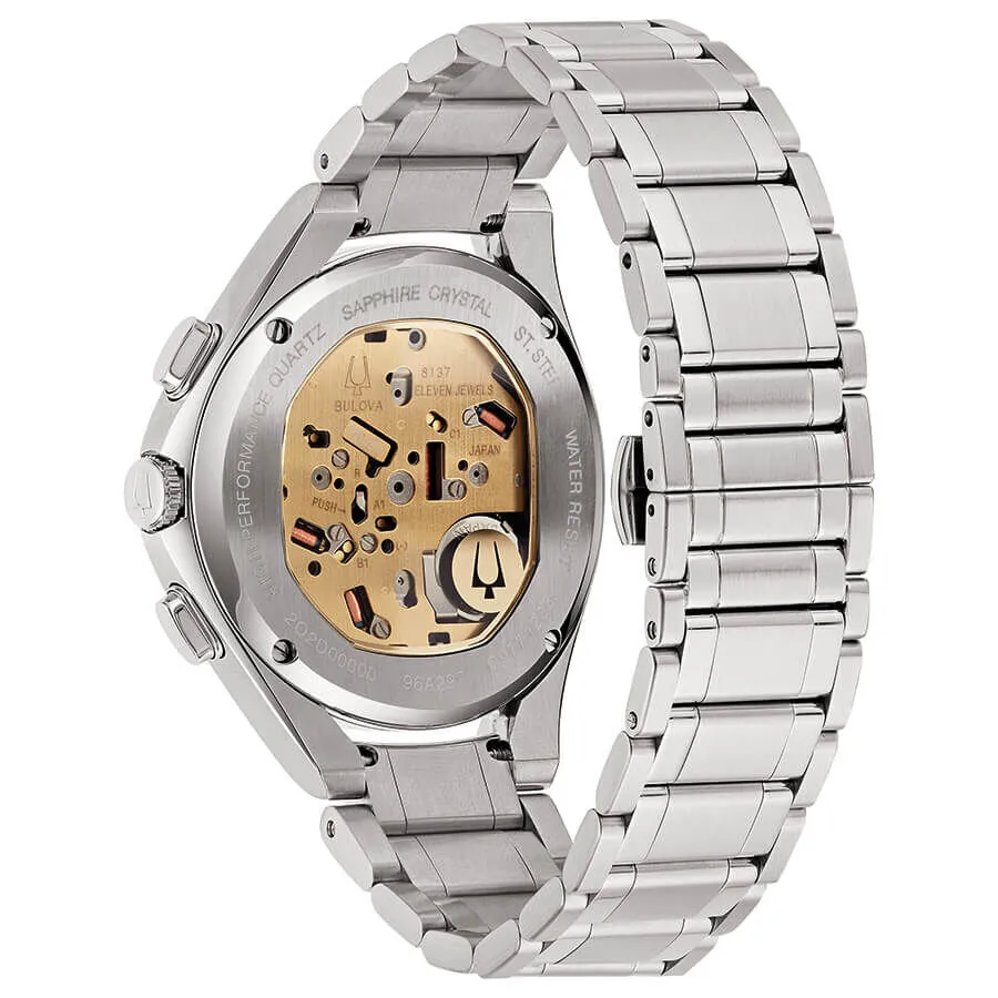 Orologio Al Quarzo Bulova Curv 96a297 Cronografo Cassa Rotonda Acciaio Argentato 44 mm Quadrante Verde Cinturino Acciaio Argenta