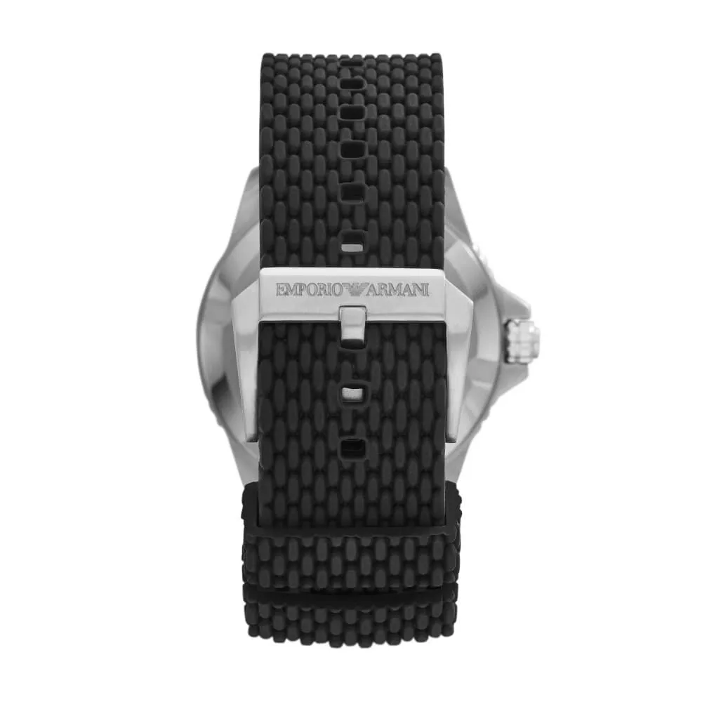 Orologio Al Quarzo Emporio Armani Ar11341 Cassa Rotonda Acciaio Argentato 43 mm Quadrante Nero Cinturino Silicone Nero