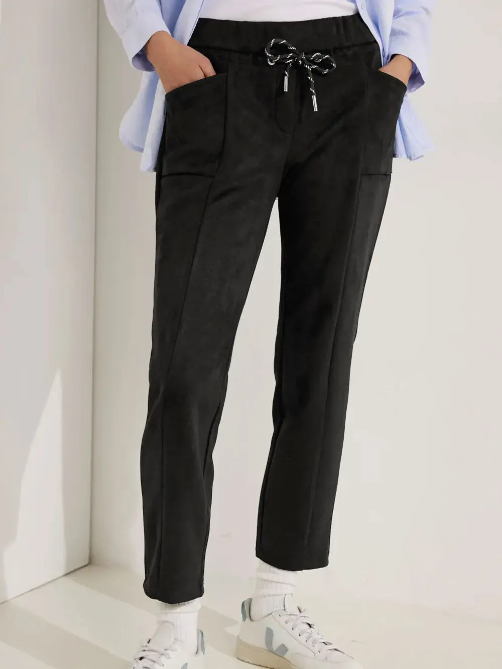 Pantalone Donna in velluto ecopelle Nero