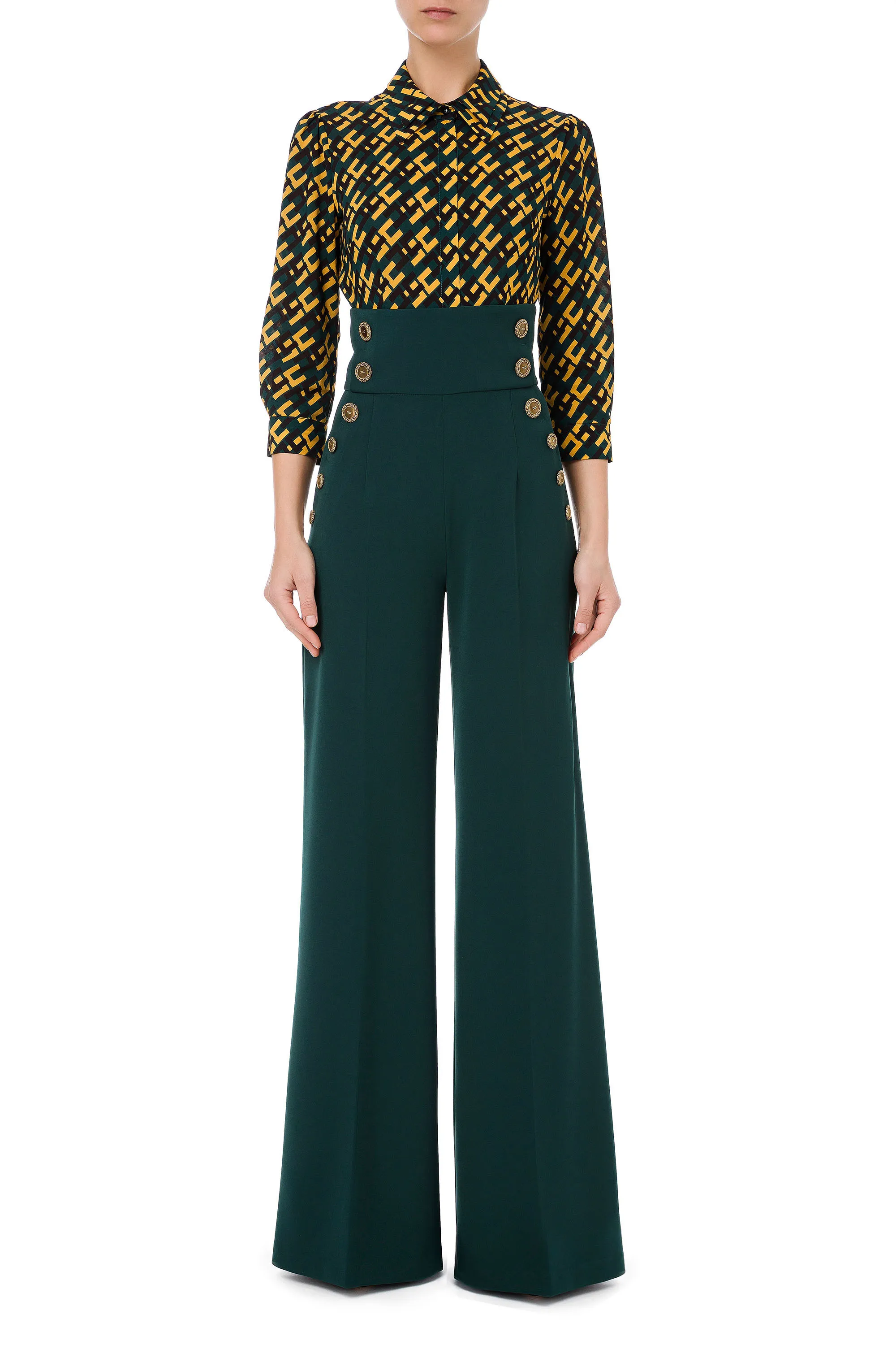 Pantalone palazzo con bottoni light gold