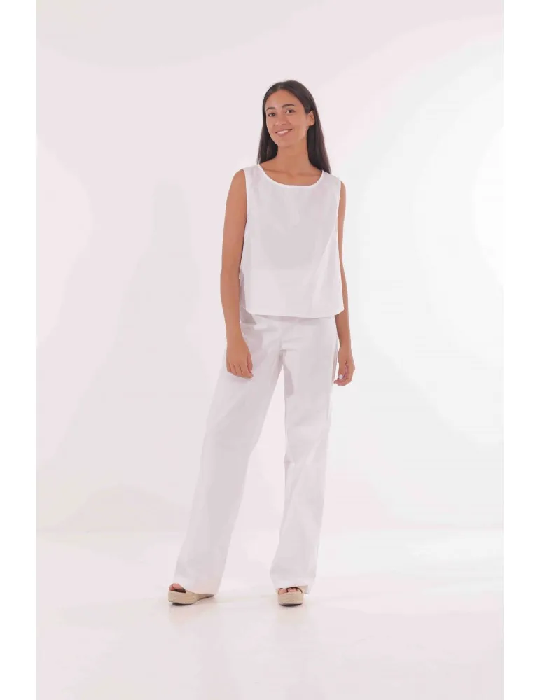 PANTALONE PALAZZO IN COTONE CON ELASTICO DIETRO