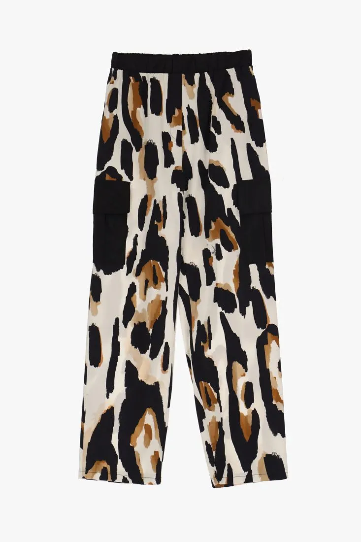 Pantaloni a palazzo fantasia animalier con tasche laterali