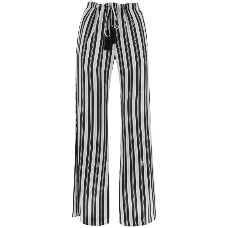 Pantaloni in raso di seta a righe