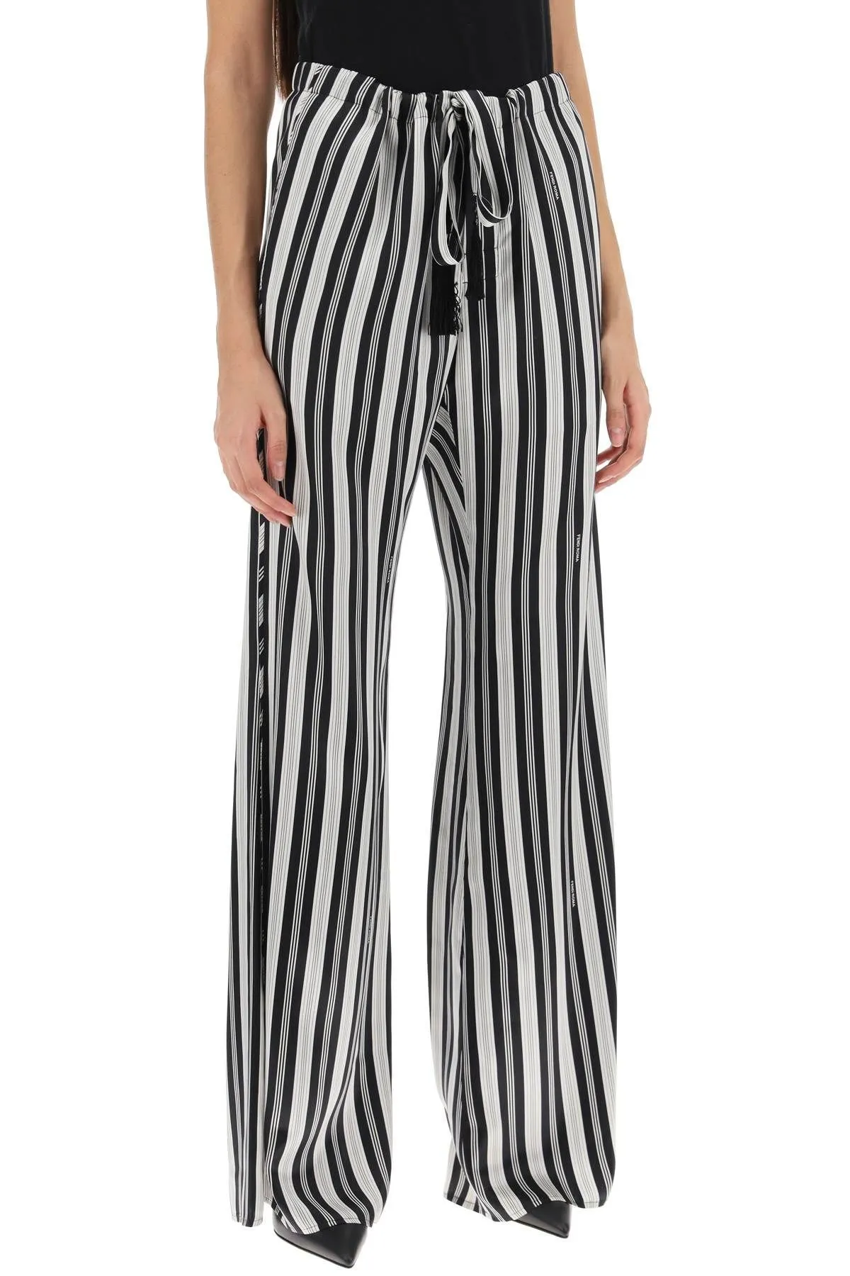 Pantaloni in raso di seta a righe