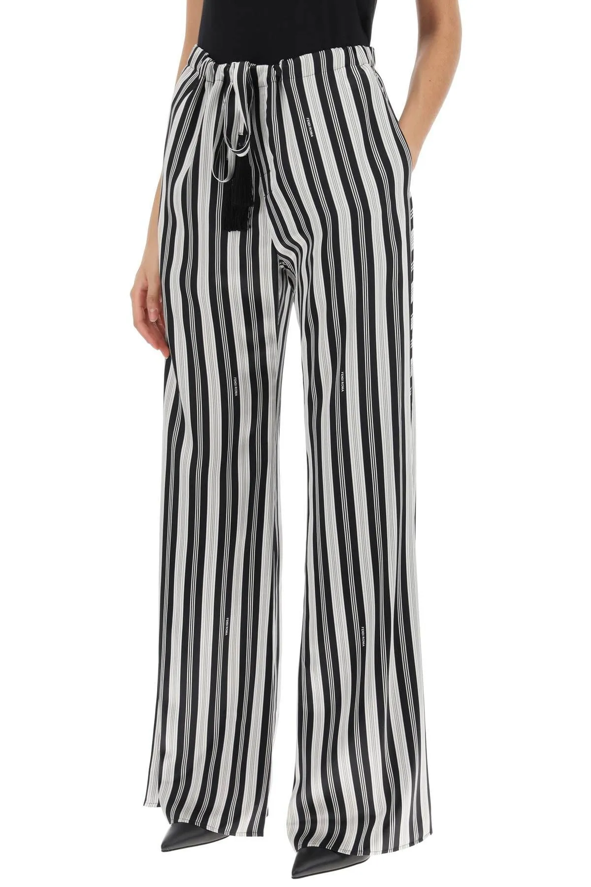 Pantaloni in raso di seta a righe