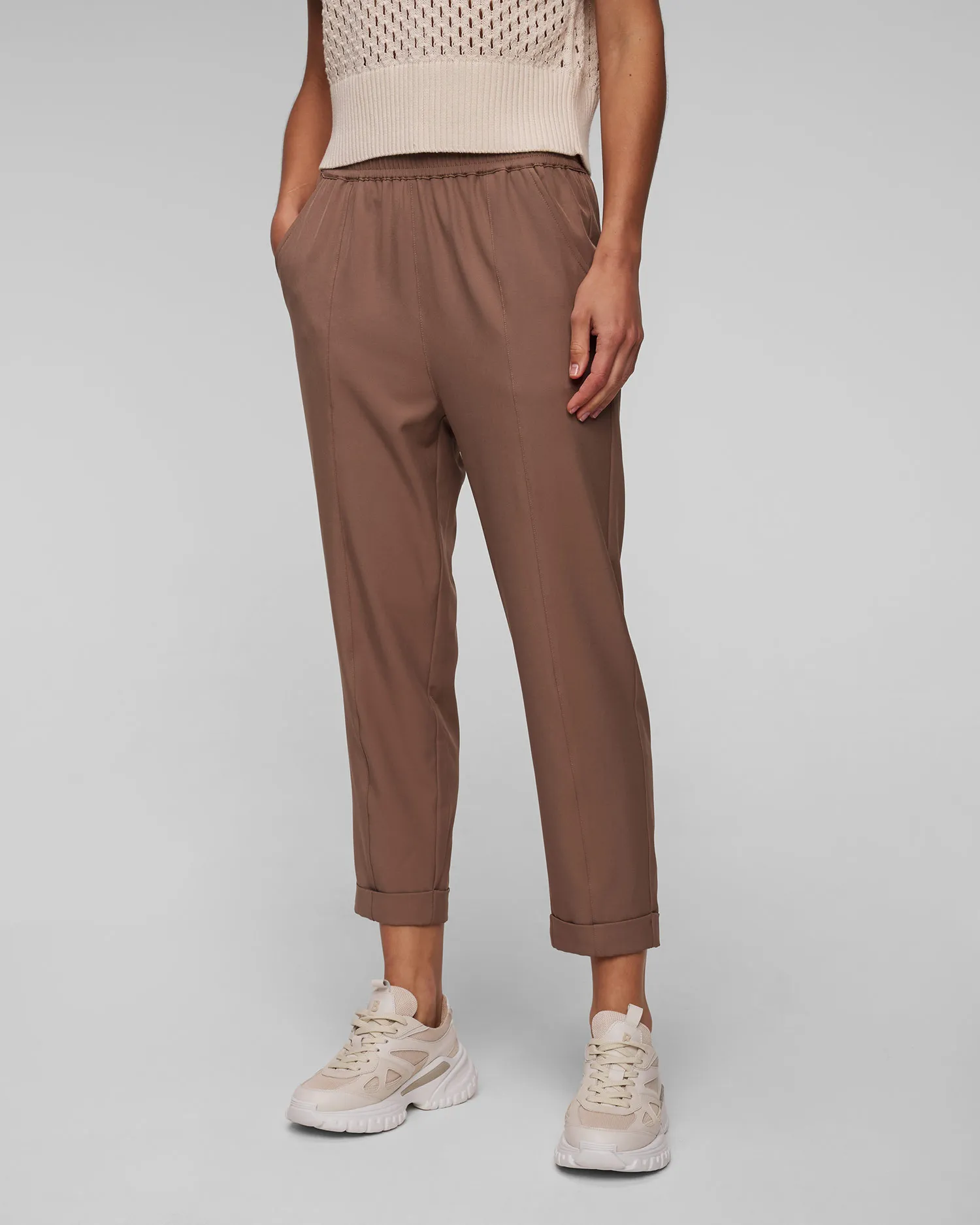 Pantaloni marroni da donna Varley Oakland Turnup Taper Pant 25 var01959-tast