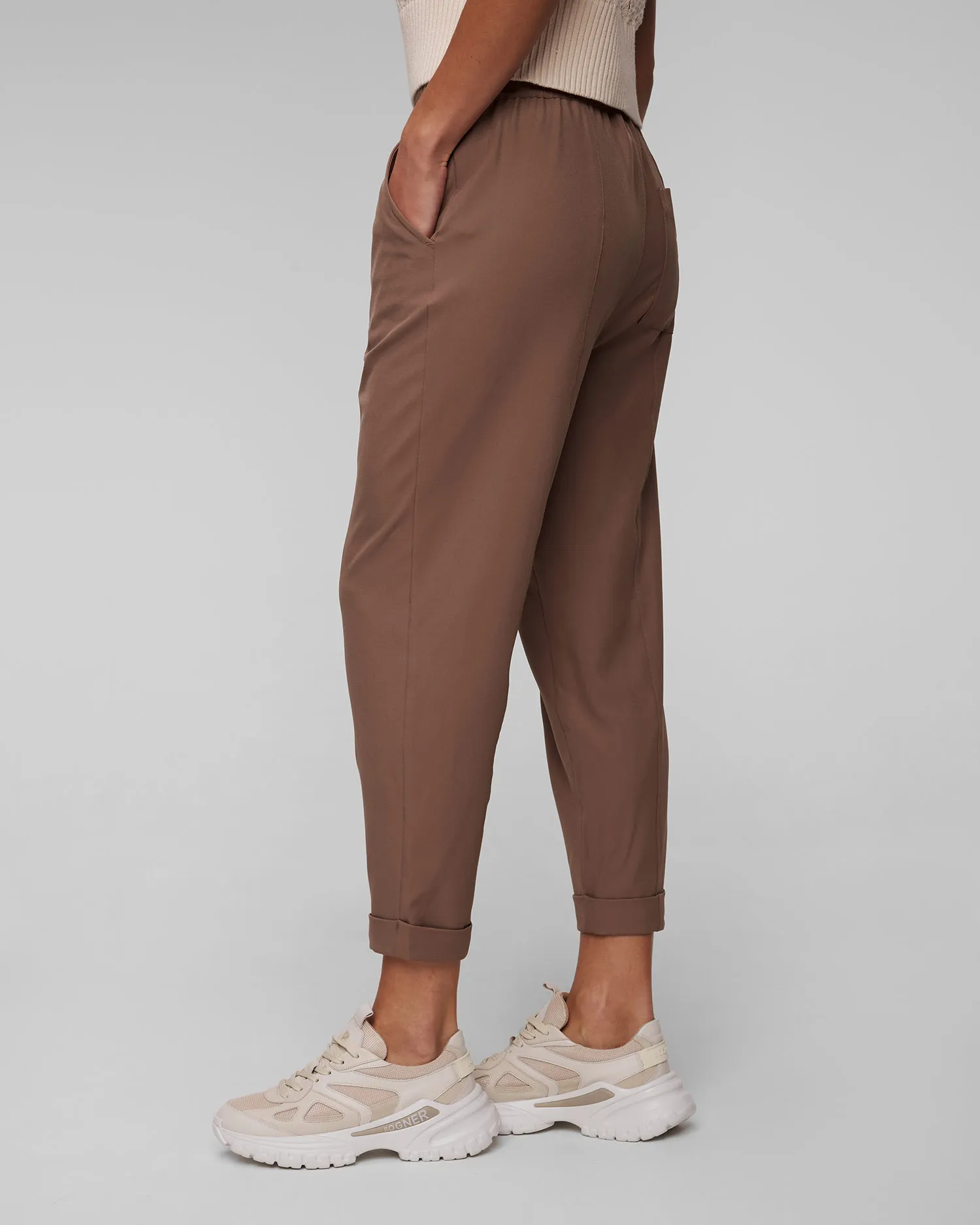 Pantaloni marroni da donna Varley Oakland Turnup Taper Pant 25 var01959-tast