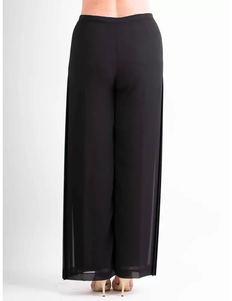 Pantaloni palazzo chiffon nero plissè laterale Evassè