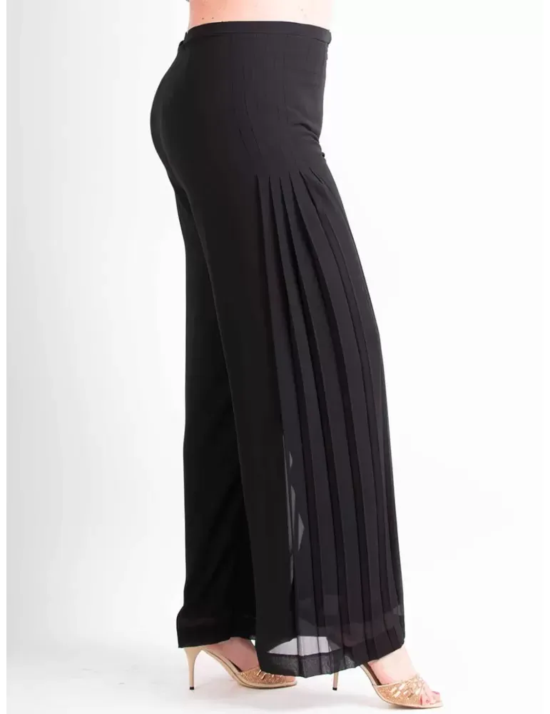 Pantaloni palazzo chiffon nero plissè laterale Evassè