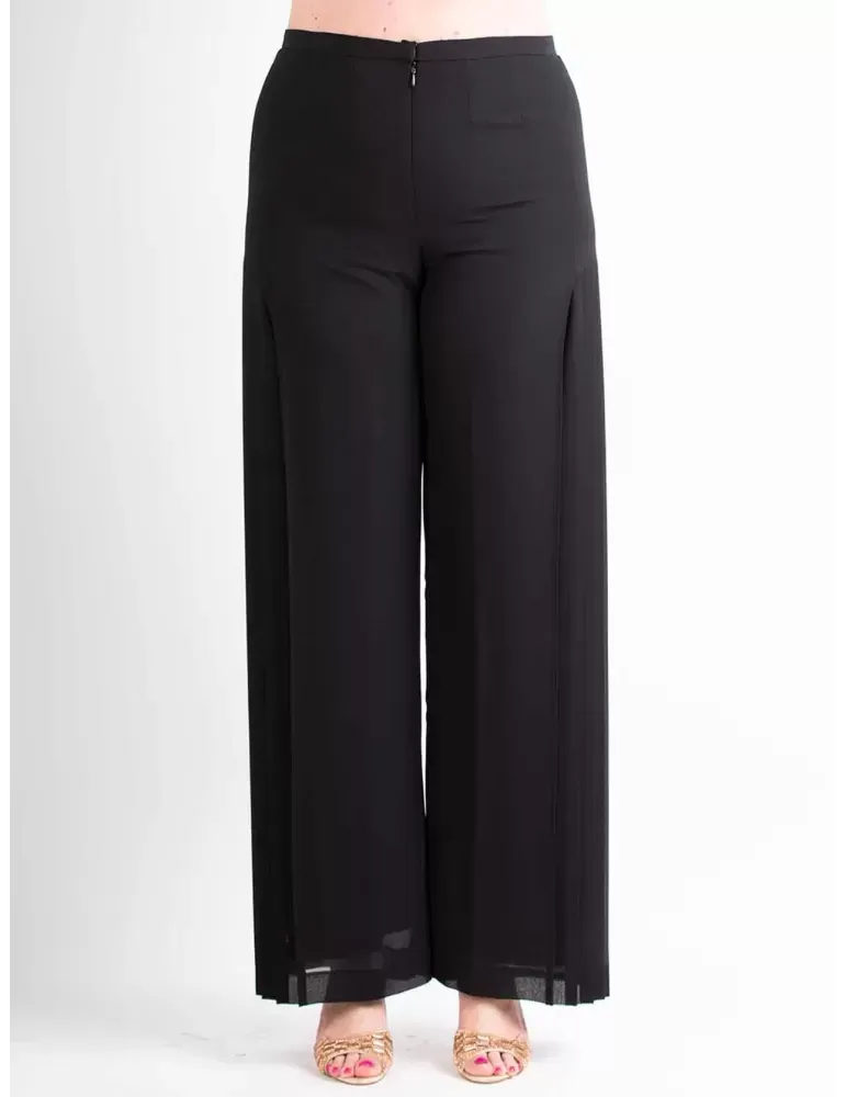 Pantaloni palazzo chiffon nero plissè laterale Evassè