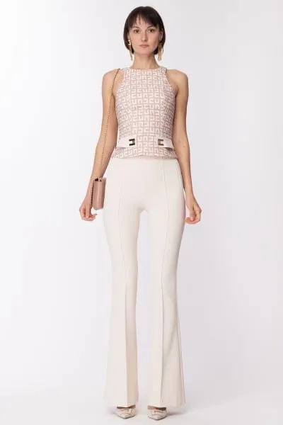 Pantaloni palazzo con nervature Burro