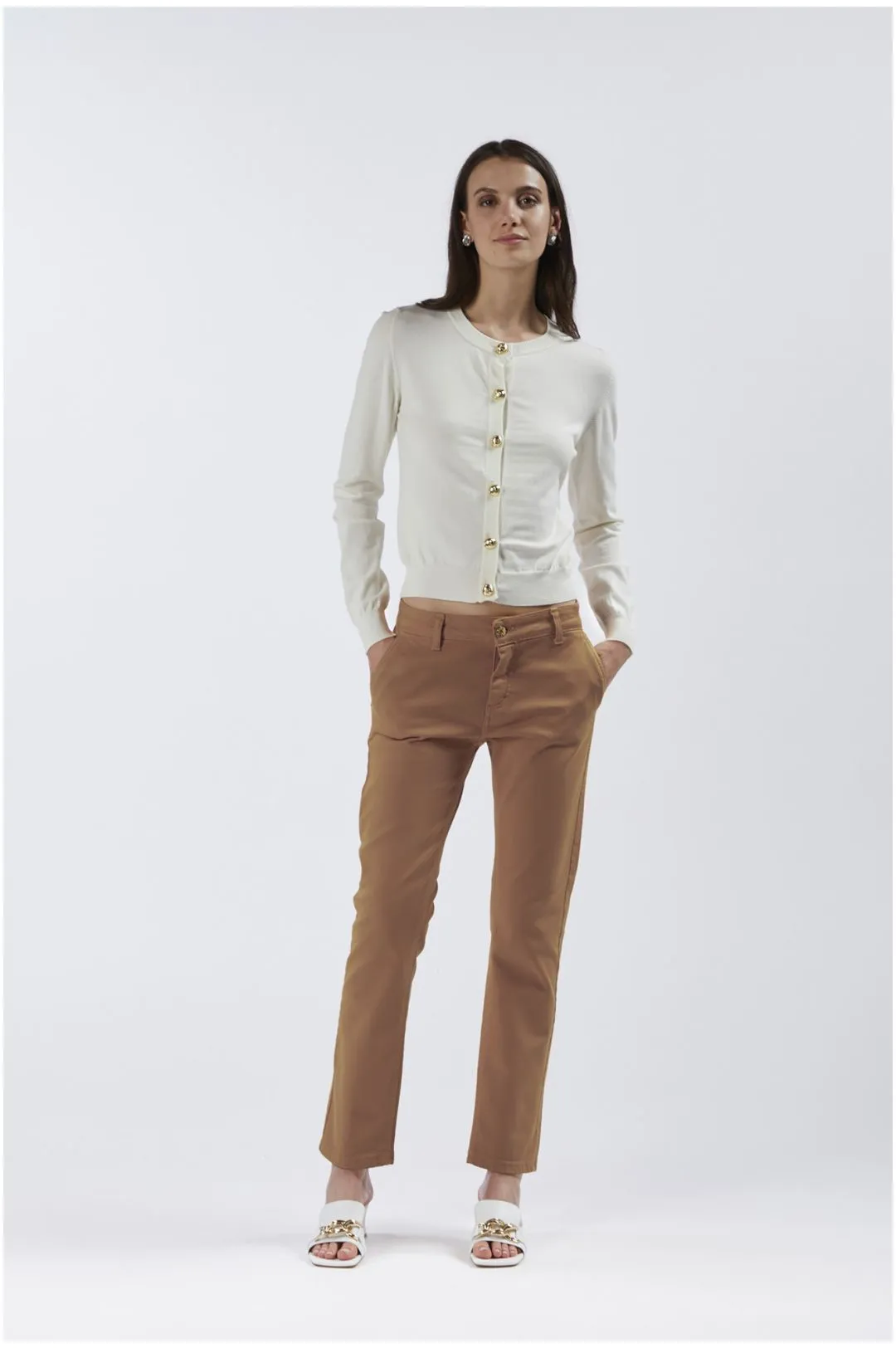 pantaloni slim in bull denim ginger