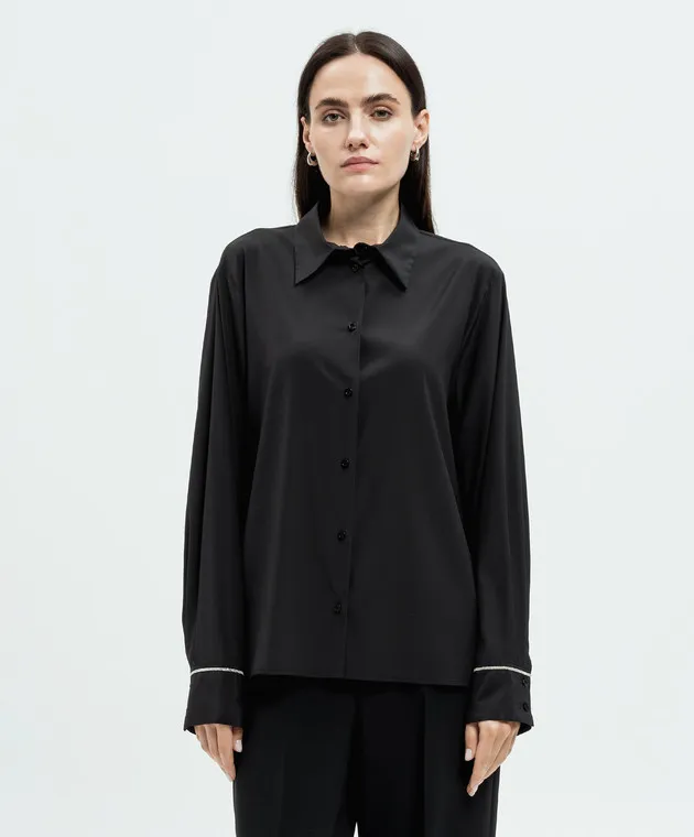 Peserico Blusa in seta nera con catena monil A0656007325