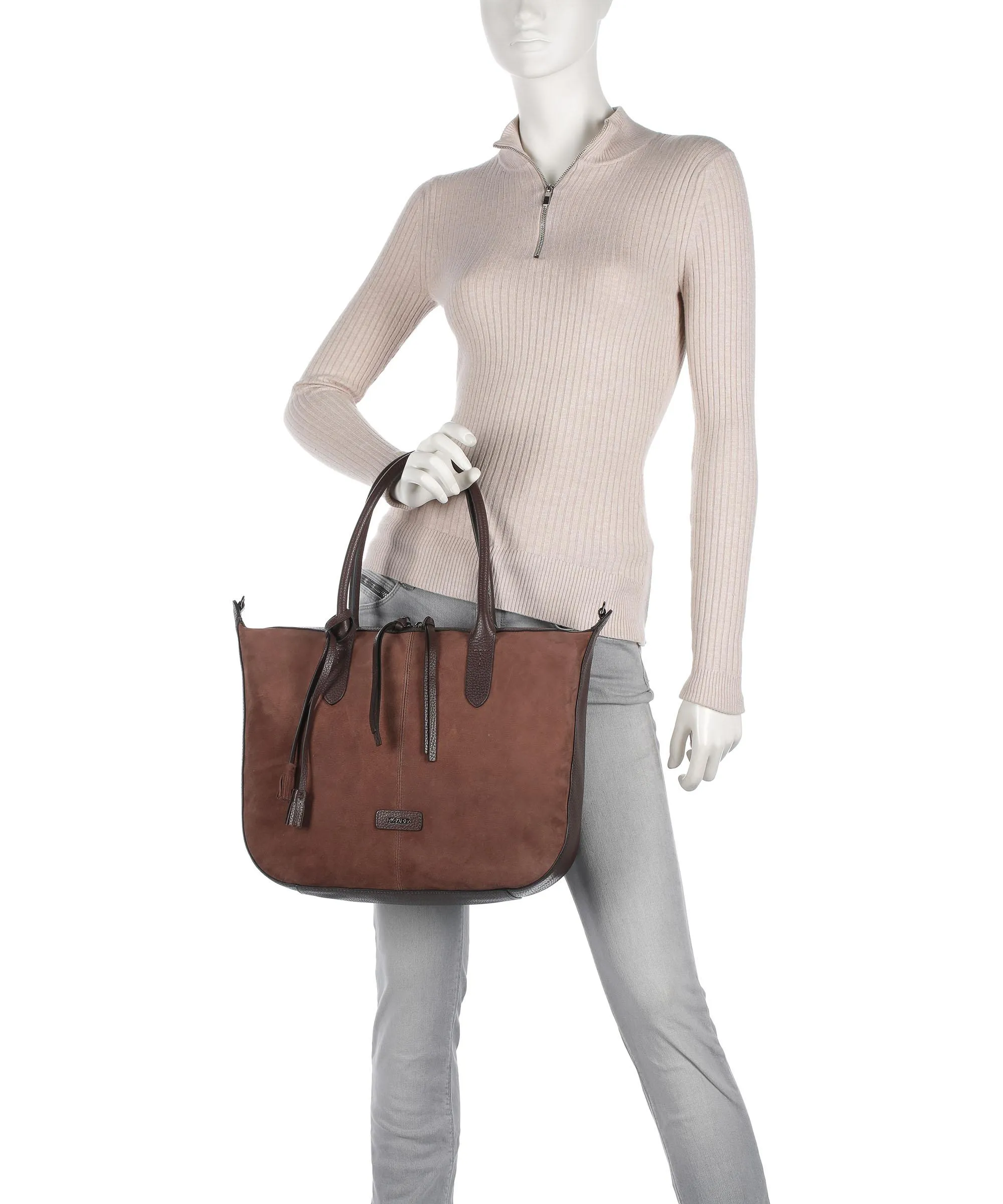  Picard Peace Borsa shopper pelle di vacchetta grana, pelle scamosciata marrone scuro  