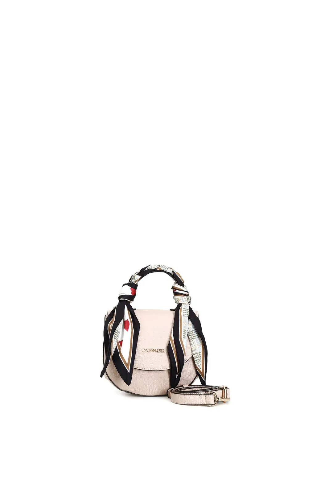 pochette rigida con manico in catena e foulard cipria
