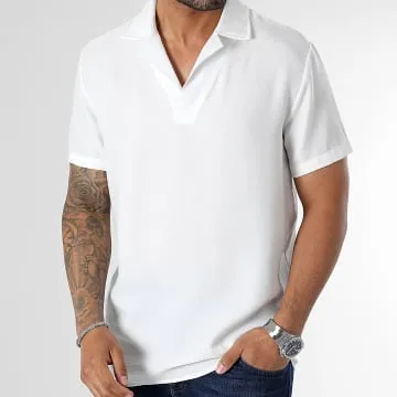 Polo a maniche corte effetto lino 0223 Bianco