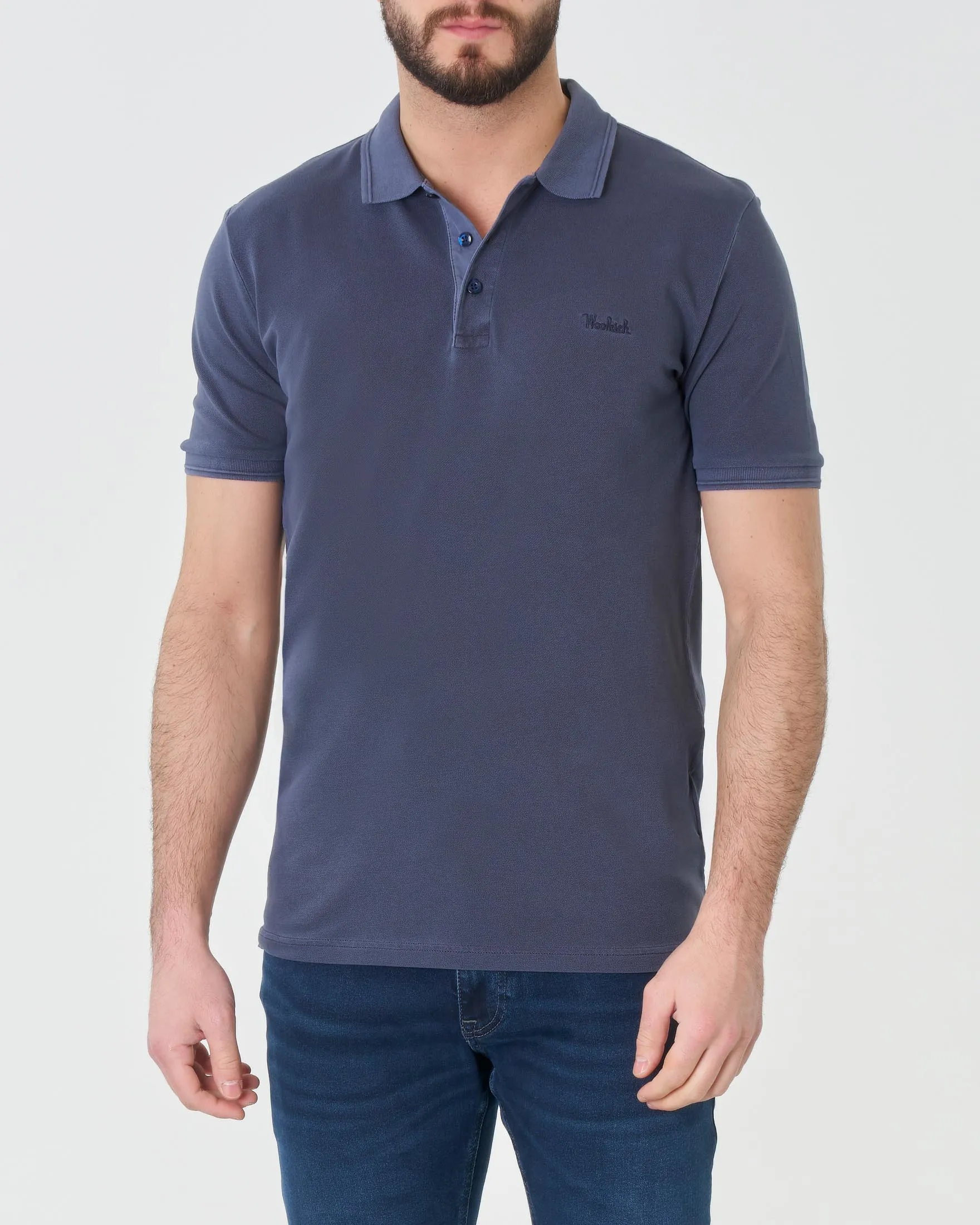 Polo Mackinack mezza manica blu in piquè di cotone stretch tinto in capo