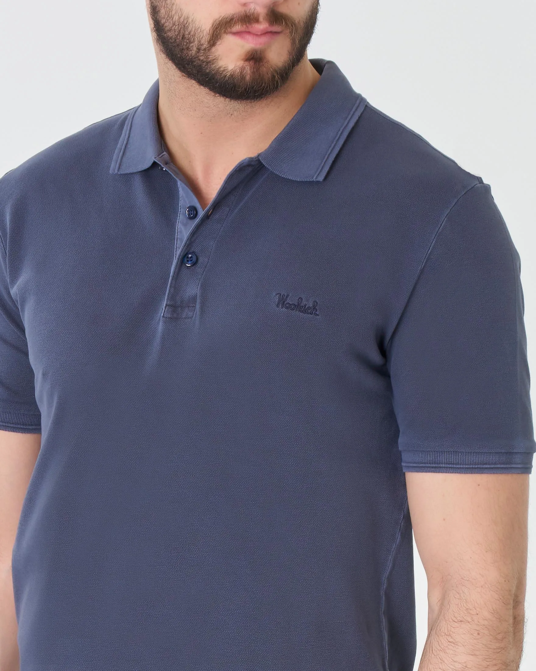 Polo Mackinack mezza manica blu in piquè di cotone stretch tinto in capo