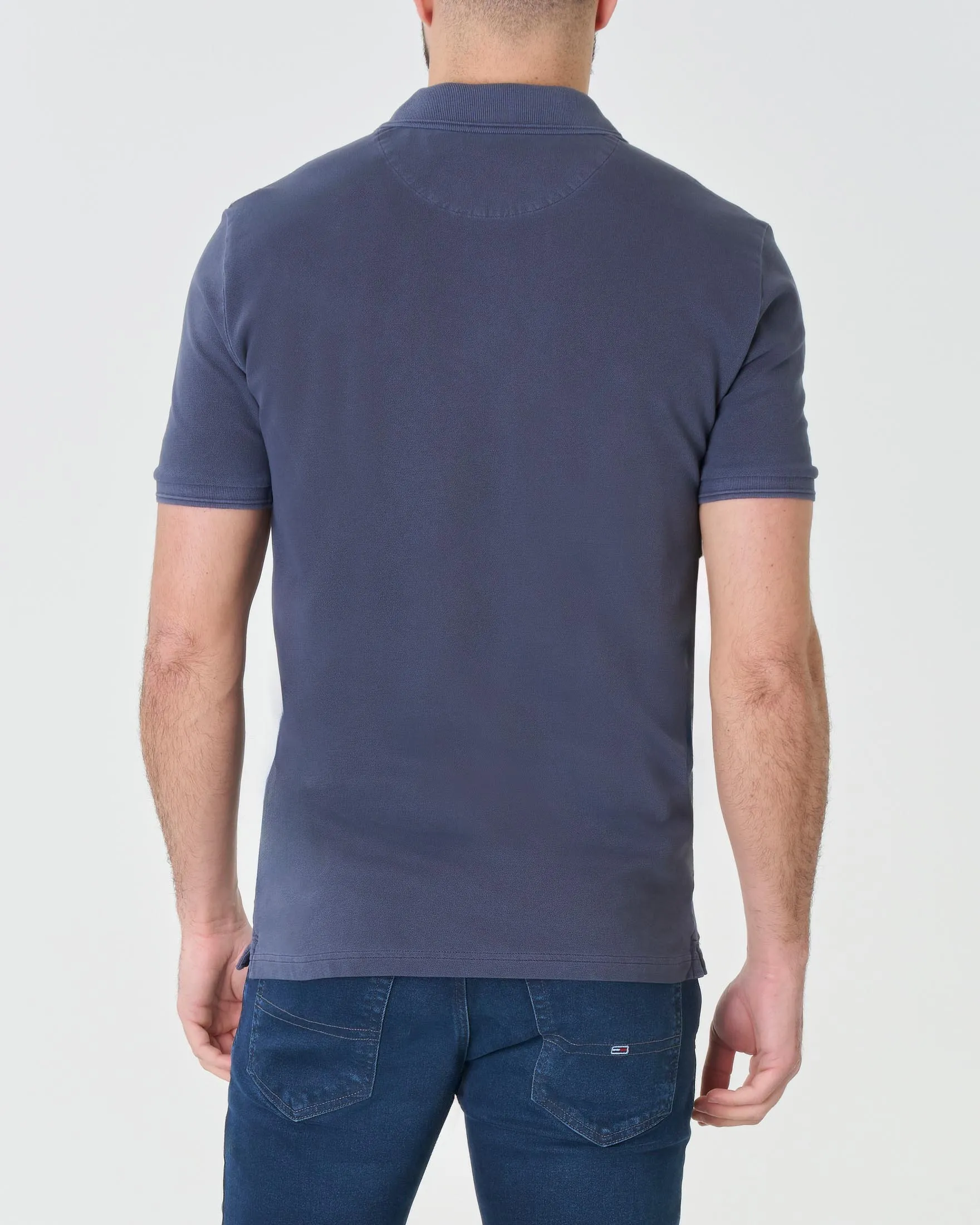 Polo Mackinack mezza manica blu in piquè di cotone stretch tinto in capo