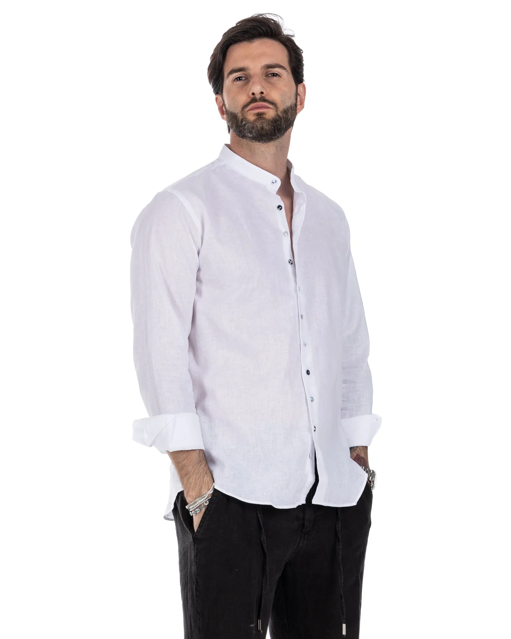 Positano - camicia coreana in lino bianco
