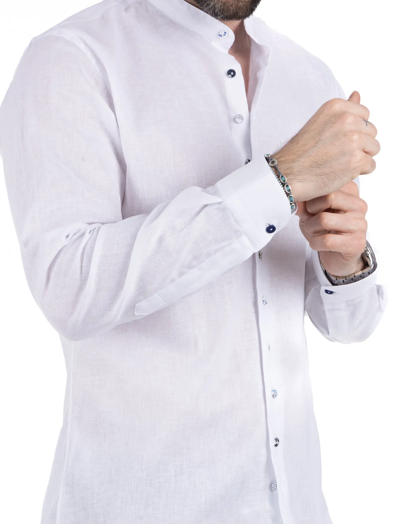 Positano - camicia coreana in lino bianco