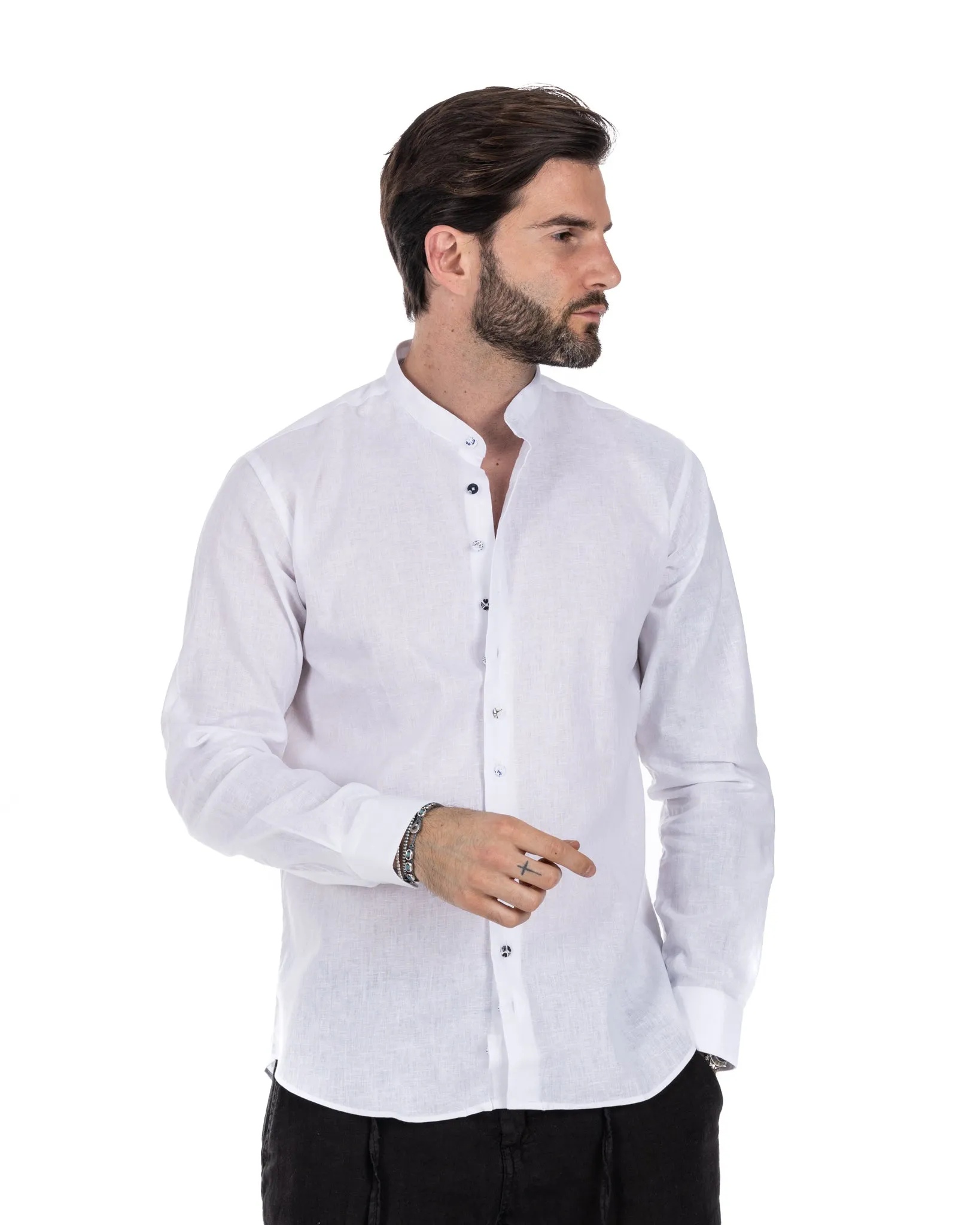 Positano - camicia coreana in lino bianco